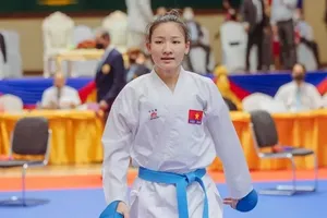 Võ sĩ Hoàng Thị Mỹ Tâm của đội tuyển karate Việt Nam. Ảnh: AKF