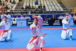 Đội kata đồng đội nam của tuyển karate Việt Nam sẽ tiếp tục tập trung chuyên môn chuẩn bị cho ASIAD 20. Ảnh: AKF
