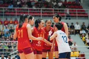 Cầu thủ bóng chuyền nữ Việt Nam đã có chiến thắng khởi đầu thuận lợi. Ảnh: VFV