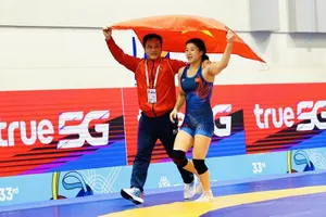 Nguyễn Thị Mỹ Trang (áo xanh) có cơ hội dự ASIAD 20 tại Nhật Bản. Ảnh: DŨNG PHƯƠNG