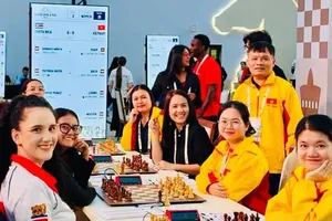Đội cờ vua nữ Việt Nam đang thi đấu Olympiad 2026. Ảnh: FIDE