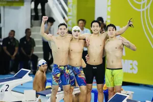 VĐV bơi tiếp sức 4x200m tự do nam của Việt Nam tự tin có kết quả tốt tại ASIAD 20. Ảnh: DŨNG PHƯƠNG