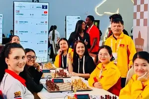 Đội cờ vua nữ Việt Nam đang tranh tài Olympiad 2026 tại Uzbekistan. Ảnh: FIDE