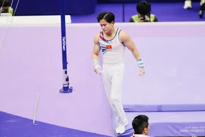 Nguyễn Văn Khánh Phong không giành được huy chương tại nội dung vòng treo tại ASIAD 20. Ảnh: LƯỢNG LƯỢNG