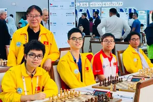 Đội cờ vua nam Việt Nam vừa thi đấu tại Olympiad 2026 ở Uzekistan. Ảnh: VNCHESS