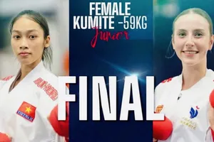 Võ sĩ Trần Thị Cẩm Tú đã thi đấu chung kết và có tấm HCB. Ảnh: WKF