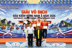 Các kiếm thủ có thành tích cao nhất nội dung kiếm chém cá nhân nam. Ảnh: MINH MINH