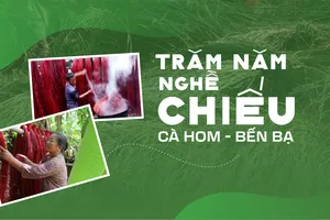 Từng cọng lát được phơi trong sân chùa, trước khi đem nhuộm và đưa vào khung dệt. Ảnh: TÍN HUY