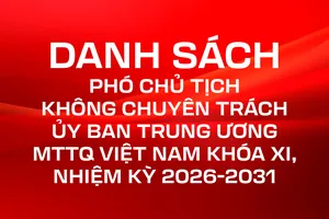 Danh sách Phó Chủ tịch không chuyên trách Ủy ban Trung ương MTTQ Việt Nam khóa XI, nhiệm kỳ 2026-2031