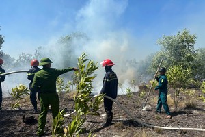 Hundreds of people work overnight to fight coastal forest fire in Quang Tri