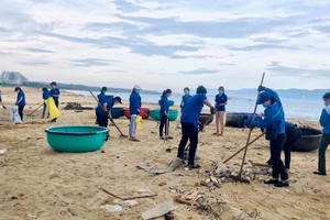 Young people clean up a beach in Quy Nhon City, Binh Dinh Province (Illustrative image: VNA)