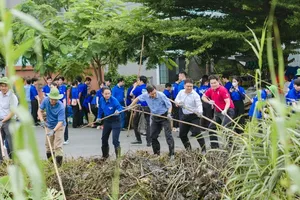 Members of the Ho Chi Minh Communist Youth Union of HCMC and the municipal leaders are taking part in clearing Tham Luong Channel in District 12