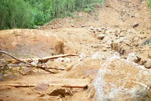 A landslide happening in Cam Mountain of Binh Dinh Province
