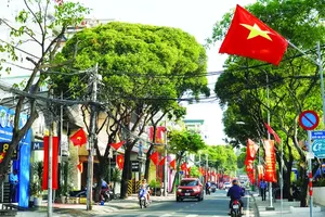 Nguyen Cong Tru Street in Binh Tho Ward of Thu Duc City (HCMC) is decorated with national flags (Photo: SGGP)