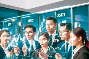 Tickers for BTC, USDT, ETH, and SHIB, which attract numerous investors (AI-generated illustration)