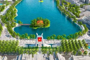 An overall spatial design perspective of the Hoan Kiem Lake area featuring the proposed Arc de Triomphe structure ( Photo: Hanoi People’s Committee)