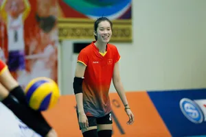 Nụ cười sảng khoái của chủ công Thanh Thuý trên sân tập. Ảnh: MINH HOÀNG