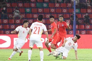 U23 Việt Nam trong trận thắng Singapore 7-0 ở trận đầu tiên