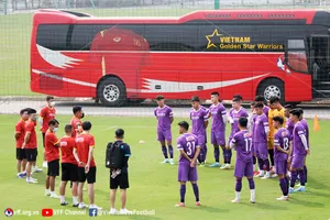 U23 Việt Nam tại buổi tập sáng 15-3.