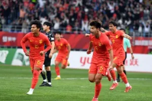 Niềm vui sau bàn thắng mở tỷ số của U22 Trung Quốc. Ảnh: CFA