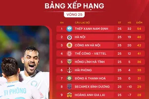 Bảng xếp hạng vòng 25 V-League 2024-2025: Nam Định sớm về đích