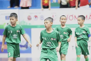 Niềm vui của các cầu thủ U9 Văn Tâm Đồng Nai sau khi giành chiến thắng trước U9 SLNA