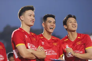 Hoàng Đức, Tiến Linh, Ngọc Hải tại sự kiện.