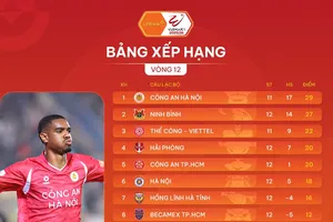 Bảng xếp hạng vòng 12 V-League 2025-2026