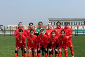 Đội hình xuất phát của U20 nữ Việt Nam trong trận gặp CLB nữ Bắc Kinh.