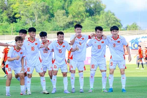 U17 Việt Nam đang tạm dẫn đầu bảng A với 6 điểm. Ảnh: VFF