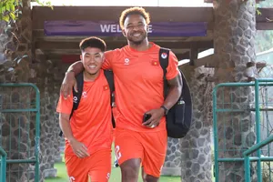 Đăng Khoa và Xuân Son ngày đầu đến Indonesia cùng đội tuyển Việt Nam. Ảnh: ĐOÀN NHẬT
