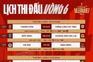 Lịch thi đấu vòng 6 V-League 2026-2027