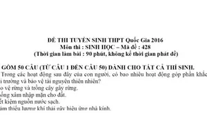Gợi ý bài giải và nhận xét môn Sinh THPT Quốc gia 2016