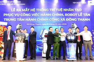 Tập đoàn MISA và UBND xã Đông Thạnh thực hiện nghi thức kích hoạt hệ thống Robot AI vào quy trình vận hành hành chính công.