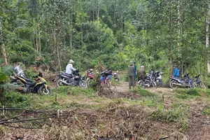 Lực lượng chức năng đang phong toả hiện trường tìm kiếm máy bay rơi ở phường Đông Hoà