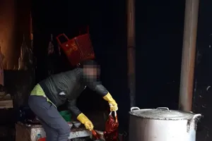 Cơ sở dùng nhựa thông để nhổ lông vịt tại chợ Yên Thế