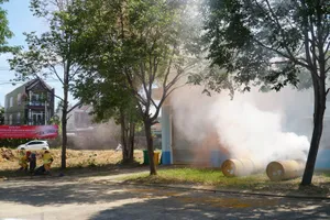 Tình huống giả định là sự cố rò rỉ khí Clo. Ảnh: XUÂN QUỲNH