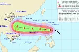 Đường đi của bão Vamco trên Biển Đông. Ảnh theo Trung tâm khí tượng thủy văn quốc gia