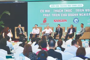 Quang cảnh diễn đàn Thương mại xanh năm 2023 với chủ đề “Thương mại xanh: Cơ hội - Thách thức - Triển vọng phát triển của doanh nghiệp”. Ảnh: HOÀNG HÙNG
