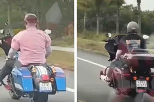 Phạt hành chính 2 người nước ngoài buông 2 tay khi lái mô tô