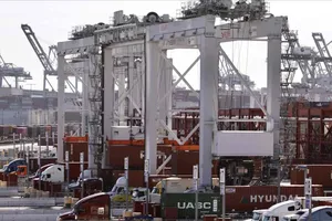 Cảng hàng hóa Los Angeles, bang California, Mỹ. Ảnh: THX/TTXVN