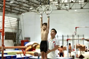 VĐV của đội tuyển TDDC TPHCM miệt mài tập luyện tại CLB Thể dục Trần Hưng Đạo. Ảnh: DŨNG PHƯƠNG