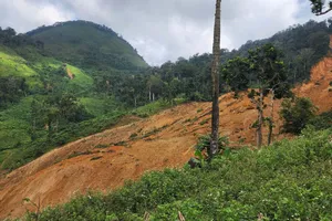 Hiện trường vụ sạt lở nghiêm trọng tại quả đồi ở xã Hùng Sơn. Ảnh: UBND xã Hùng Sơn