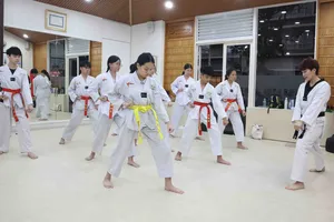 Các võ sinh taekwondo luyện tập động tác 