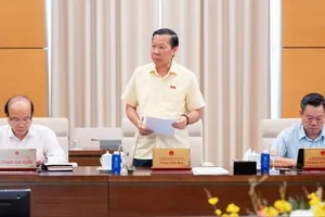 Chủ nhiệm Ủy ban Kinh tế và Tài chính Phan Văn Mãi báo cáo tại phiên họp của UBTVQH chiều 10-6. Ảnh: VIẾT CHUNG 