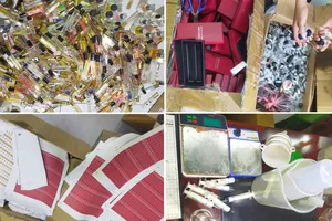 Hương liệu các loại nước hoa sử dụng để sản xuất nước hoa giả. Ảnh: CÔNG AN THANH HÓA 