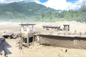 Lũ quét tại quận Nuwakot, Nepal. Ảnh: XINHUA