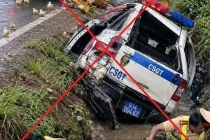 Hình ảnh CSGT nằm dưới mương nước là giả mạo. Ảnh: CA TPĐN