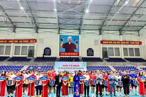 BTC giải trao cờ lưu niệm cho các đơn vị tham dự 