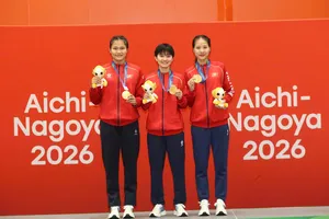 Cầu mây đôi nữ giành HCV ASIAD 20. Ảnh: TAM NINH